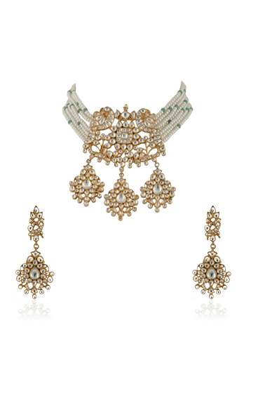 Peacock Pendant Choker Set Riana by Shikha Jindal - Fabilicious Fashion