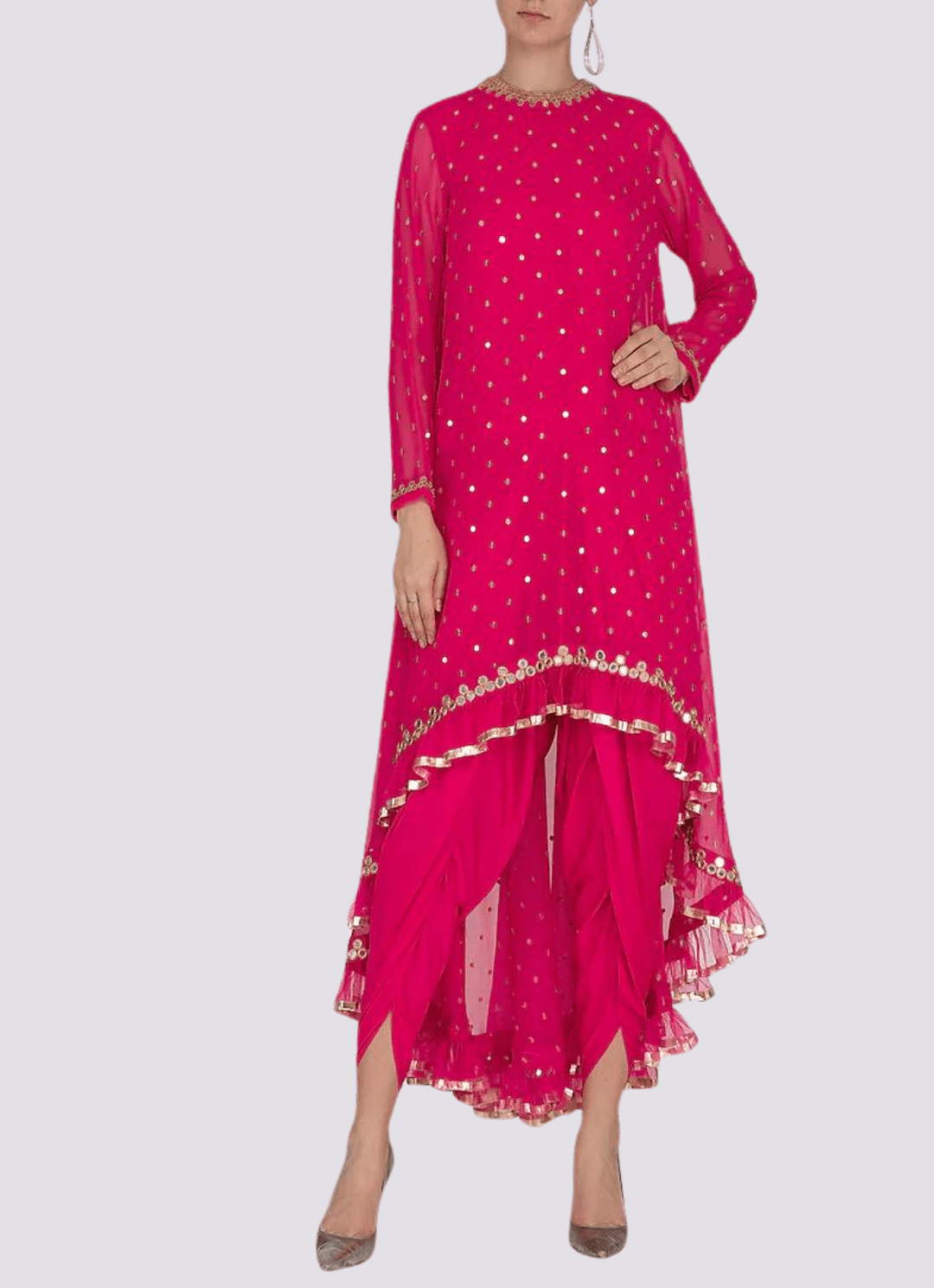 Peacock Pink High Low Kurta Set Vvani by Vani Vats - Fabilicious Fashion