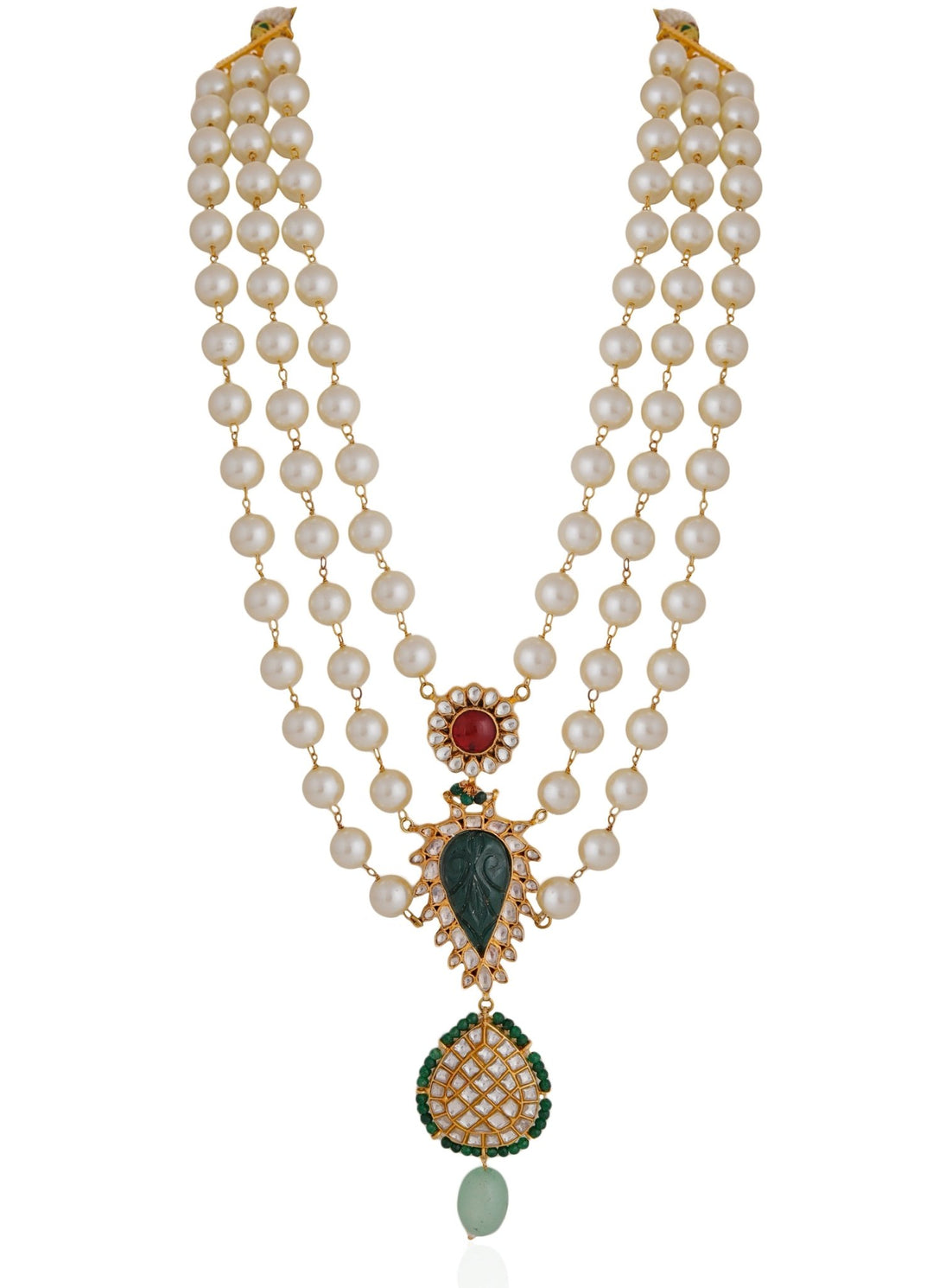 Pearl And Emerald Beaded Necklace Set Riana by Shikha Jindal - Fabilicious Fashion