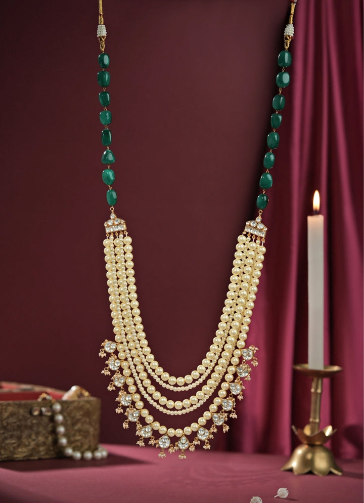Riana Jewellery Pearl And Emerald Green Beaded MaalaFabilicious Fashion