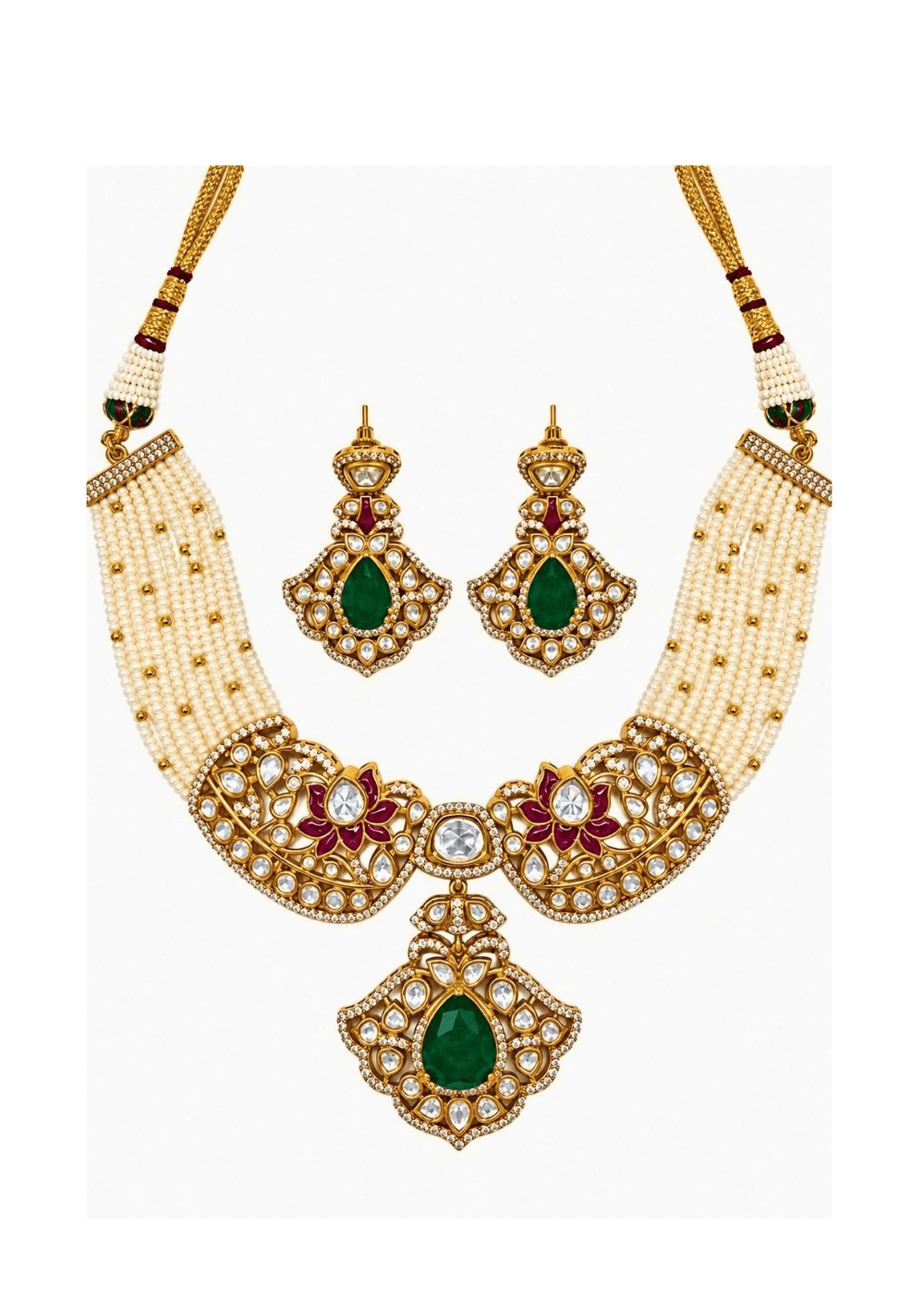 Vivinia By Vidhi Mehra Pearl And Emerald Moissanite Polki Choker SetFabilicious Fashion