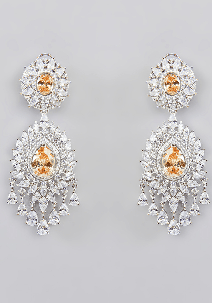 Pearl And Faux Diamond Set With Peach Stones Zevar by Geeta - Fabilicious Fashion