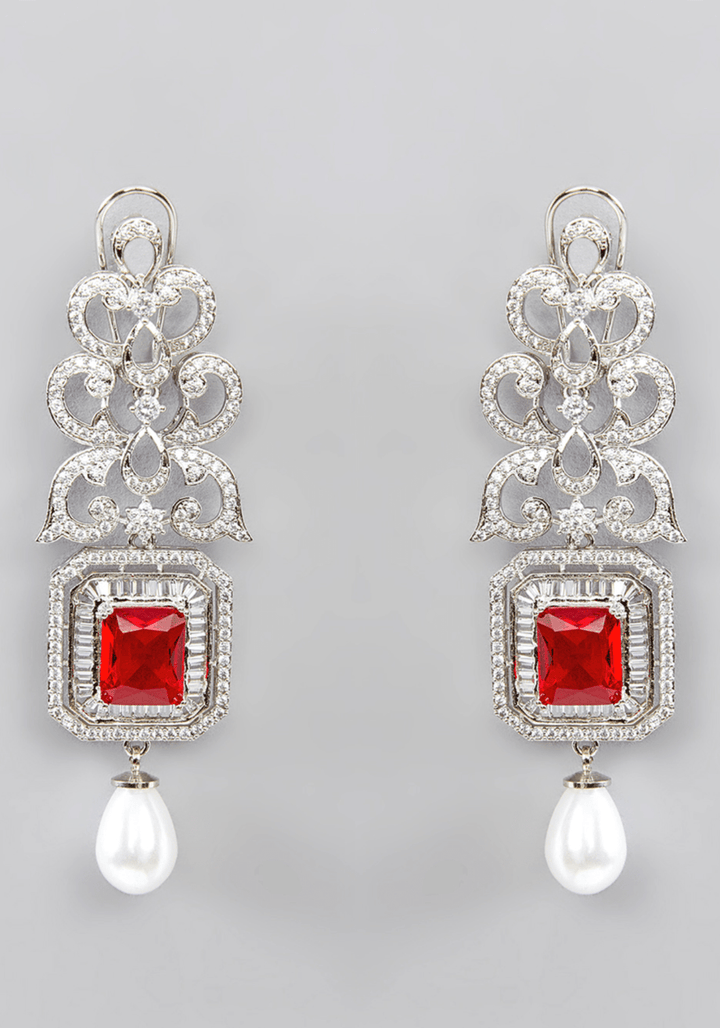 Pearl And Faux Diamond Set With Red Stones Zevar by Geeta - Fabilicious Fashion