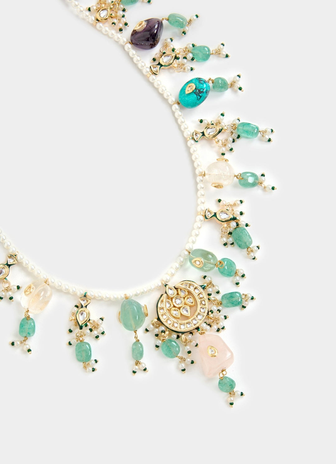 Pearl And Green Layered Statement Necklace Set Vivinia By Vidhi Mehra - Fabilicious Fashion