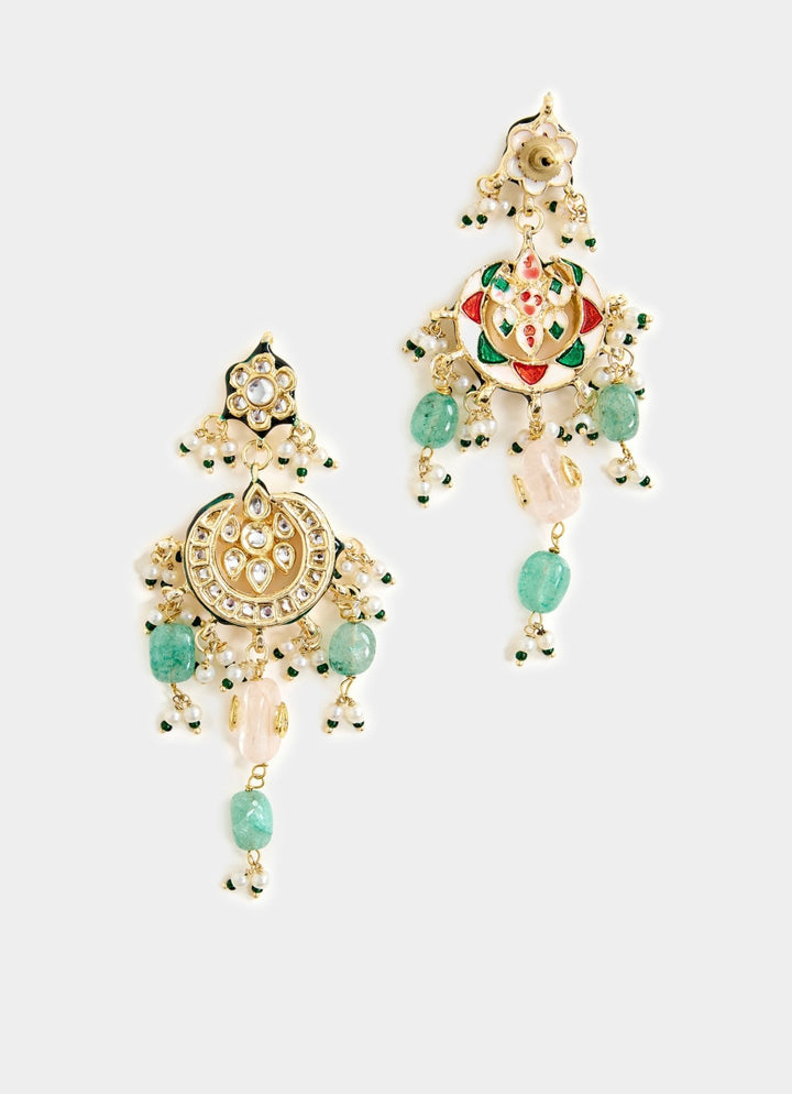 Pearl And Green Layered Statement Necklace Set Vivinia By Vidhi Mehra - Fabilicious Fashion