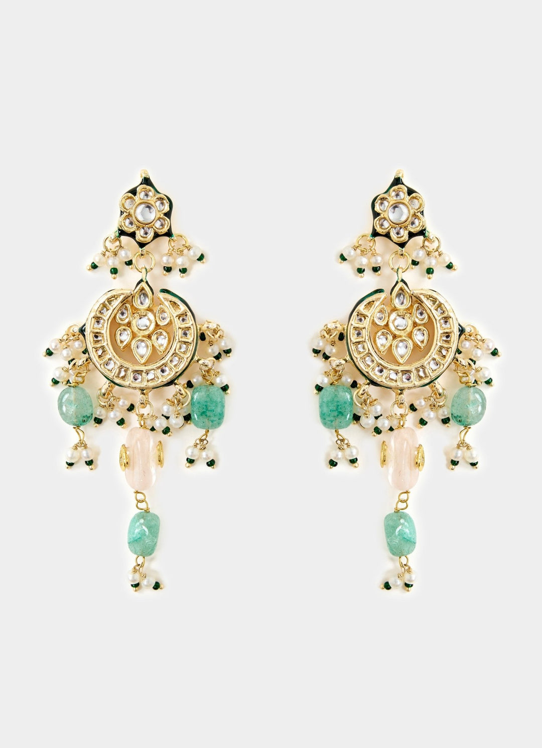 Pearl And Green Layered Statement Necklace Set Vivinia By Vidhi Mehra - Fabilicious Fashion