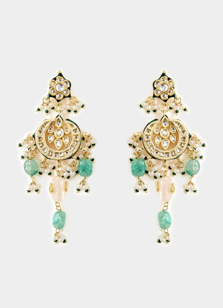 Pearl And Green Layered Statement Necklace Set Vivinia By Vidhi Mehra - Fabilicious Fashion