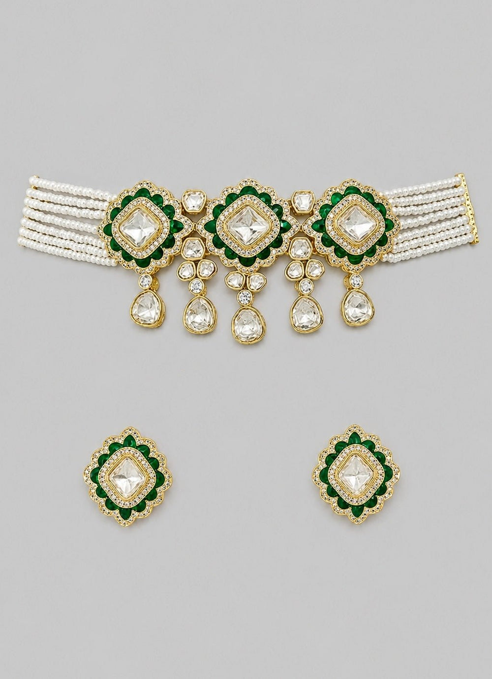 Zevar by Geeta Pearl And Green Meenakari Kundan Choker SetFabilicious Fashion