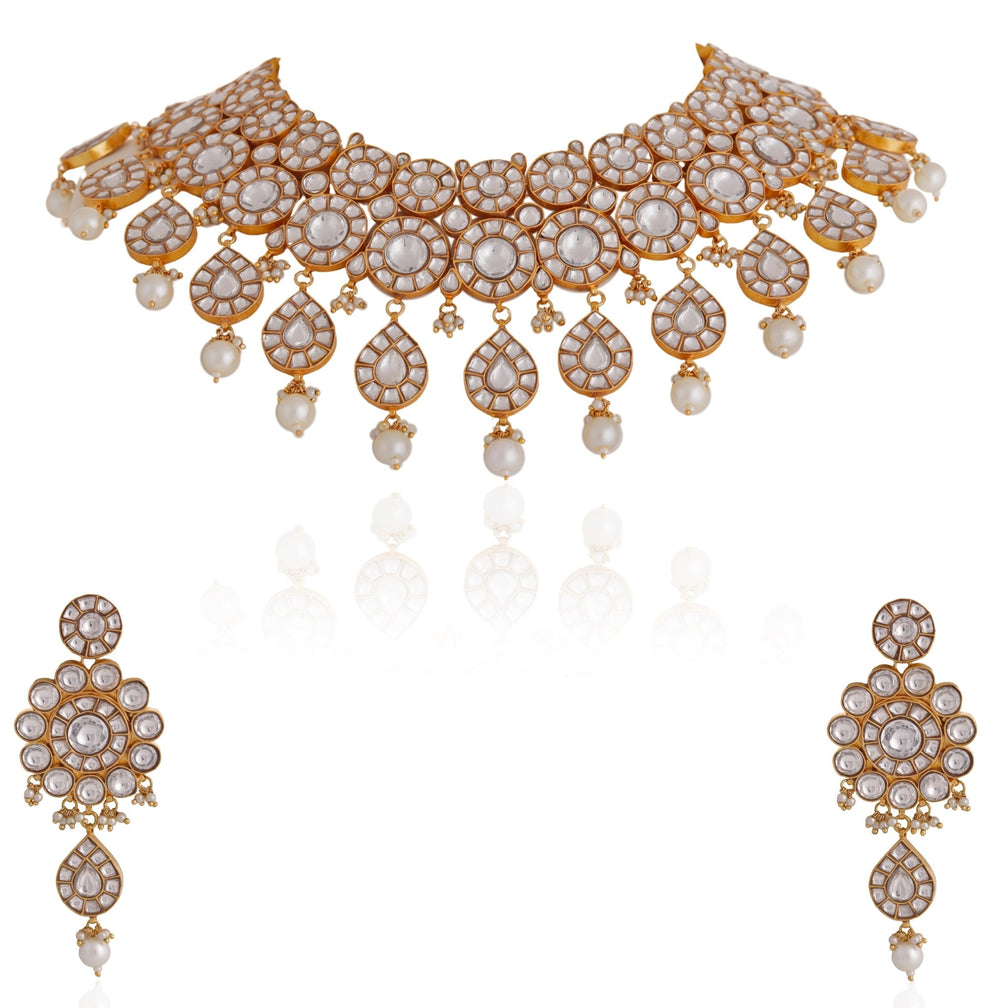 Pearl And Jadtar Bridal Necklace Set Riana by Shikha Jindal - Fabilicious Fashion