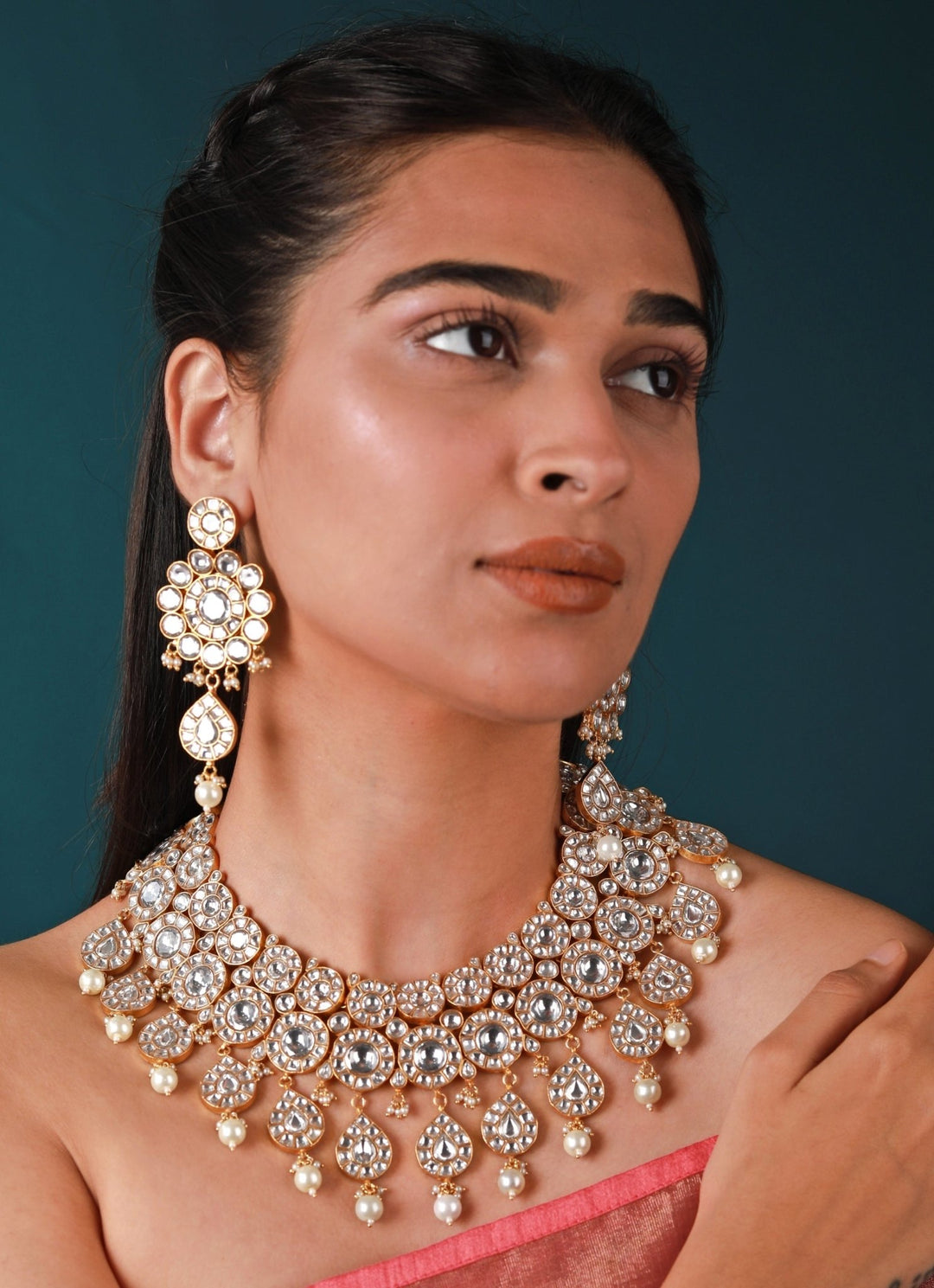 Pearl And Jadtar Bridal Necklace Set Riana by Shikha Jindal - Fabilicious Fashion