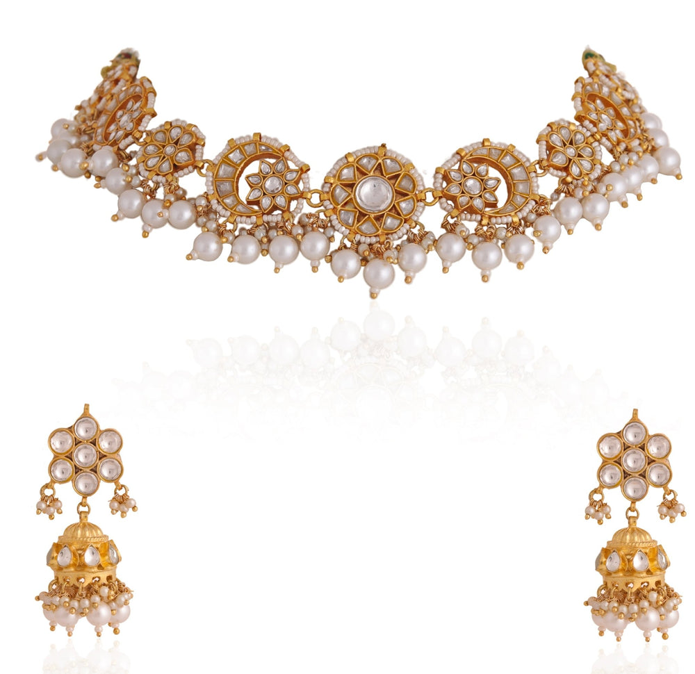 Pearl And Kundan Choker Necklace Set Riana by Shikha Jindal - Fabilicious Fashion