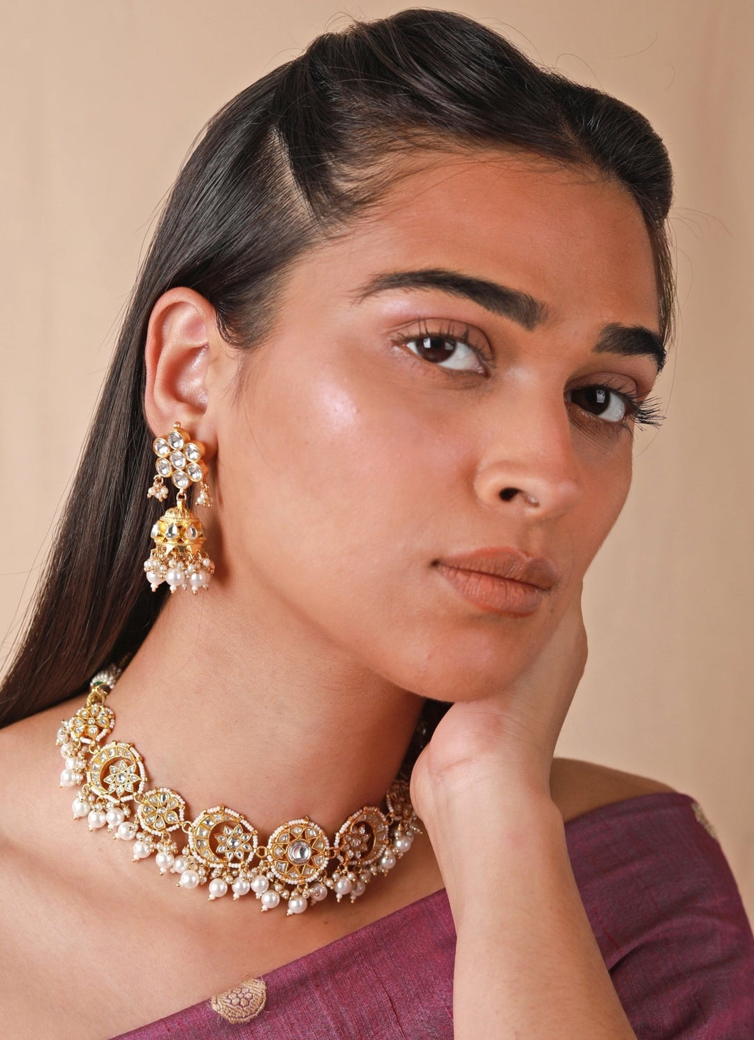 Pearl And Kundan Choker Necklace Set Riana by Shikha Jindal - Fabilicious Fashion