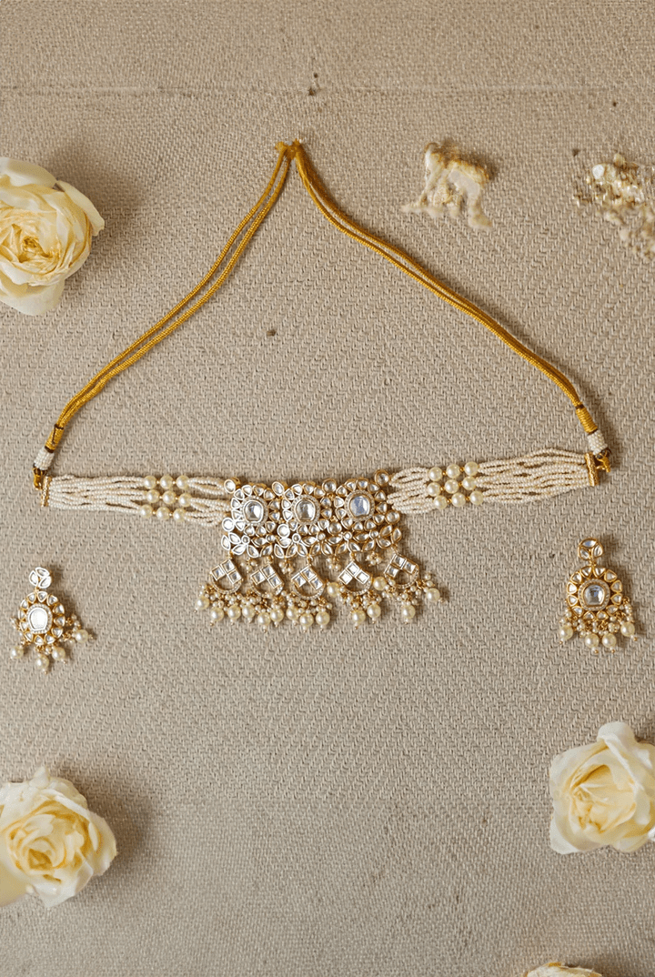 Pearl and Kundan Choker Necklace Set Zevar by Geeta - Fabilicious Fashion