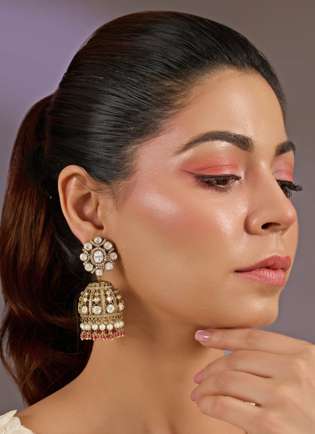 Pearl And Kundan Drop Jhumka Earrings Vivinia By Vidhi Mehra - Fabilicious Fashion