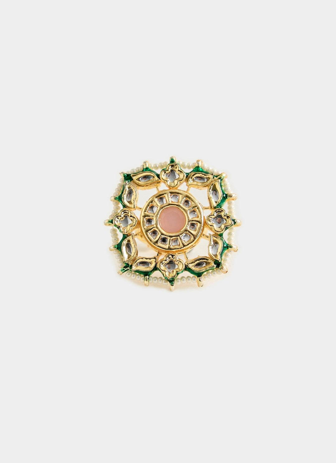 Pearl And Kundan Green Statement Ring Vivinia By Vidhi Mehra - Fabilicious Fashion