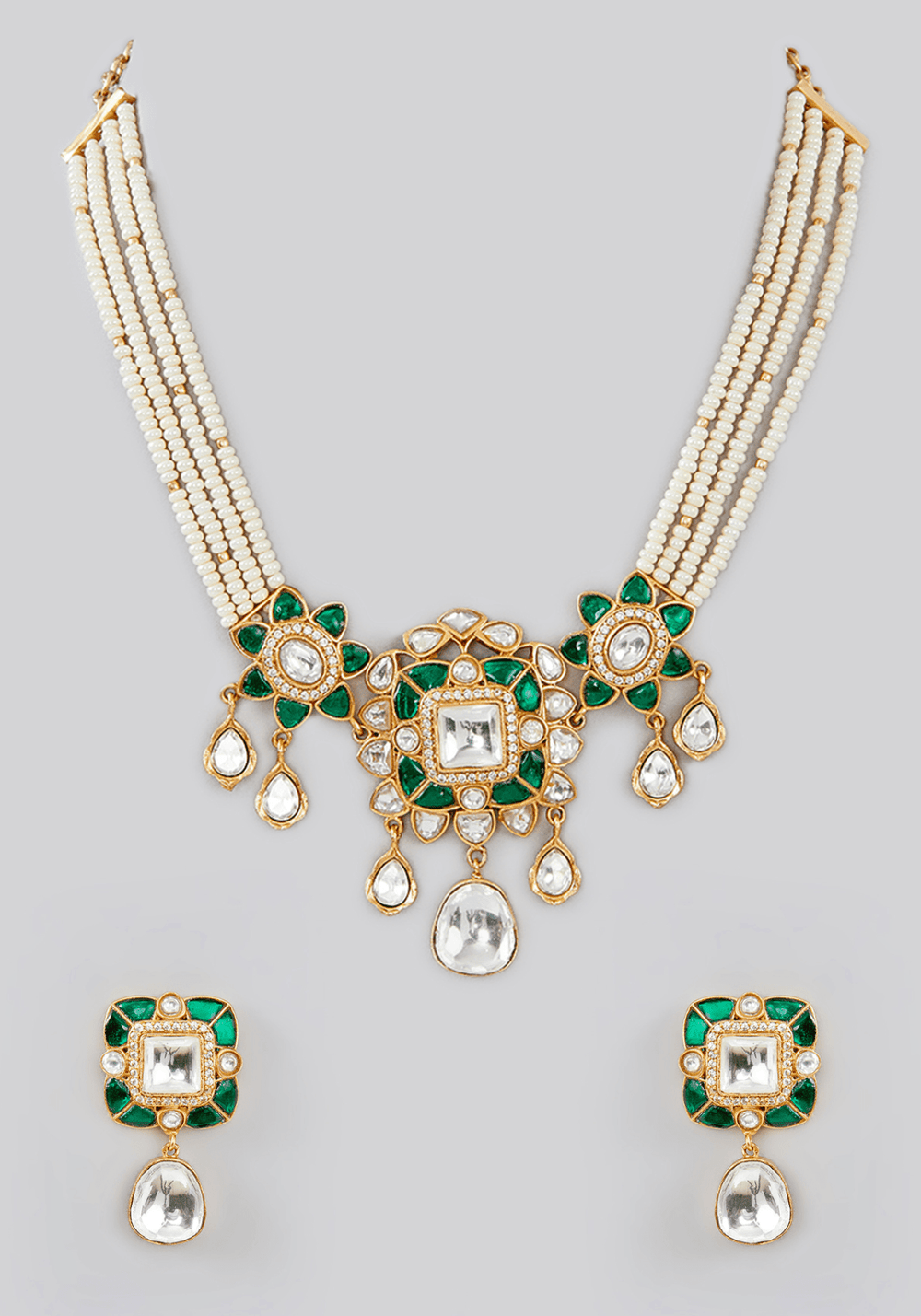 Pearl And Kundan Necklace Set Zevar by Geeta - Fabilicious Fashion