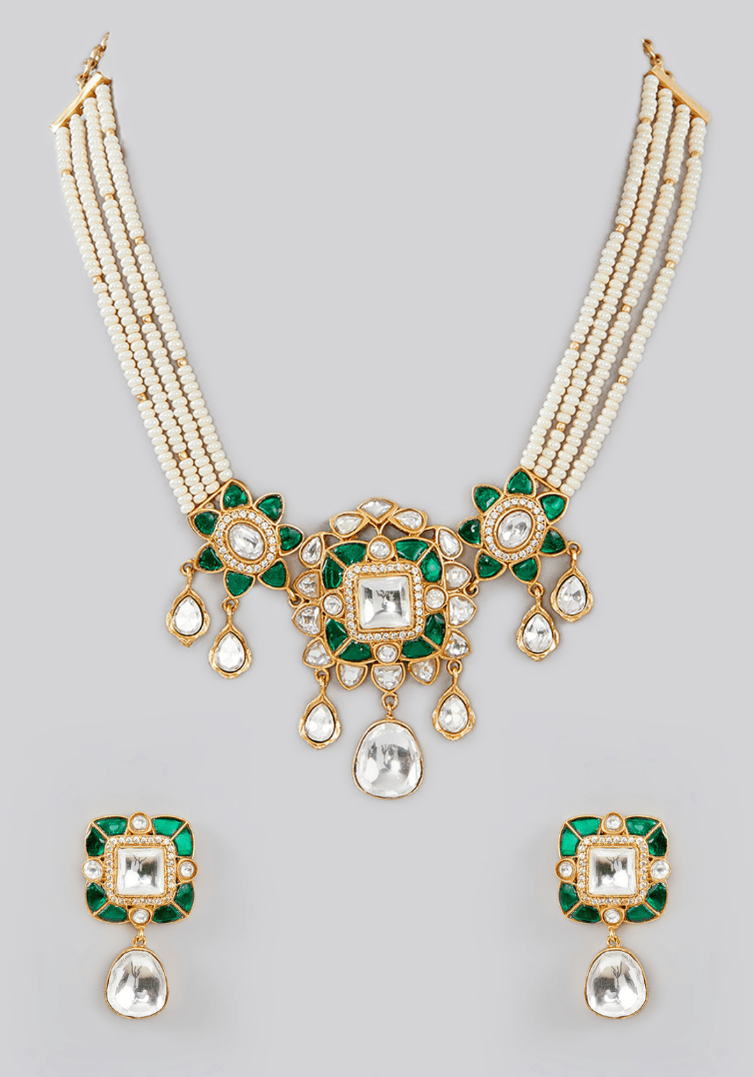 Pearl And Kundan Necklace Set Zevar by Geeta - Fabilicious Fashion