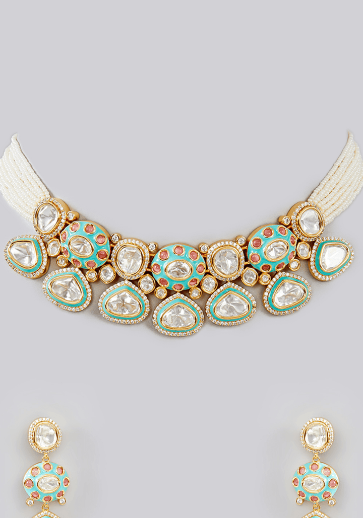 Pearl And Kundan Necklace Set Zevar by Geeta - Fabilicious Fashion