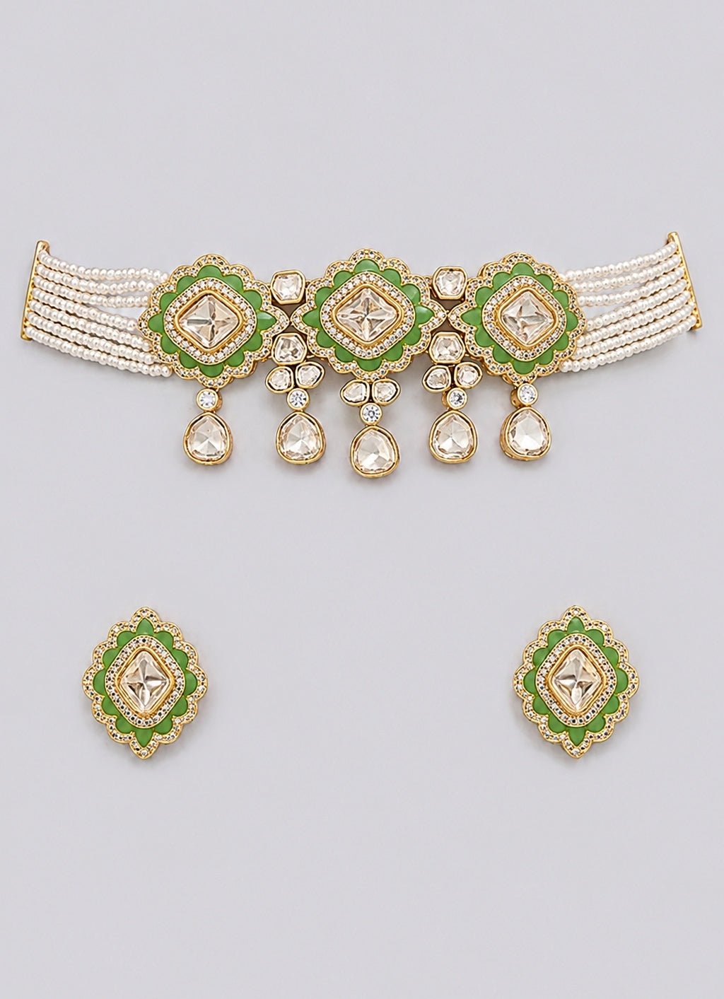 Zevar by Geeta Pearl And Mint Green Kundan Choker SetFabilicious Fashion