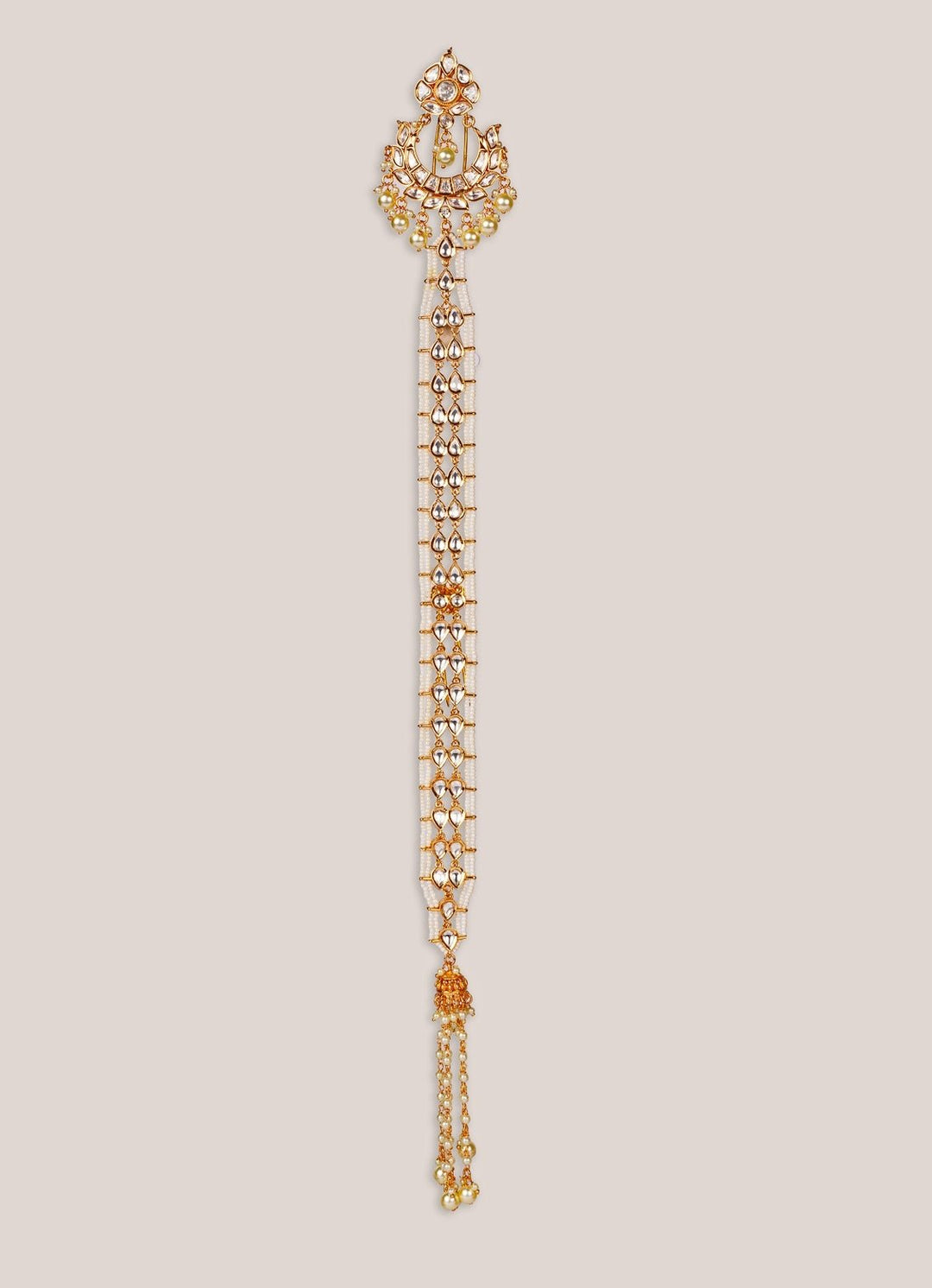Pearl And Polki Gold Hair Braid Accessory Zevar by Geeta - Fabilicious Fashion
