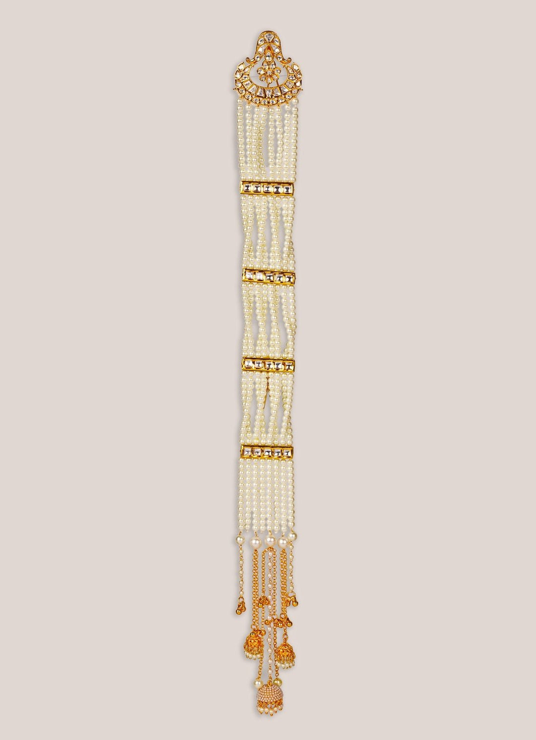 Pearl And Polki Gold Hair Braid Accessory Zevar by Geeta - Fabilicious Fashion