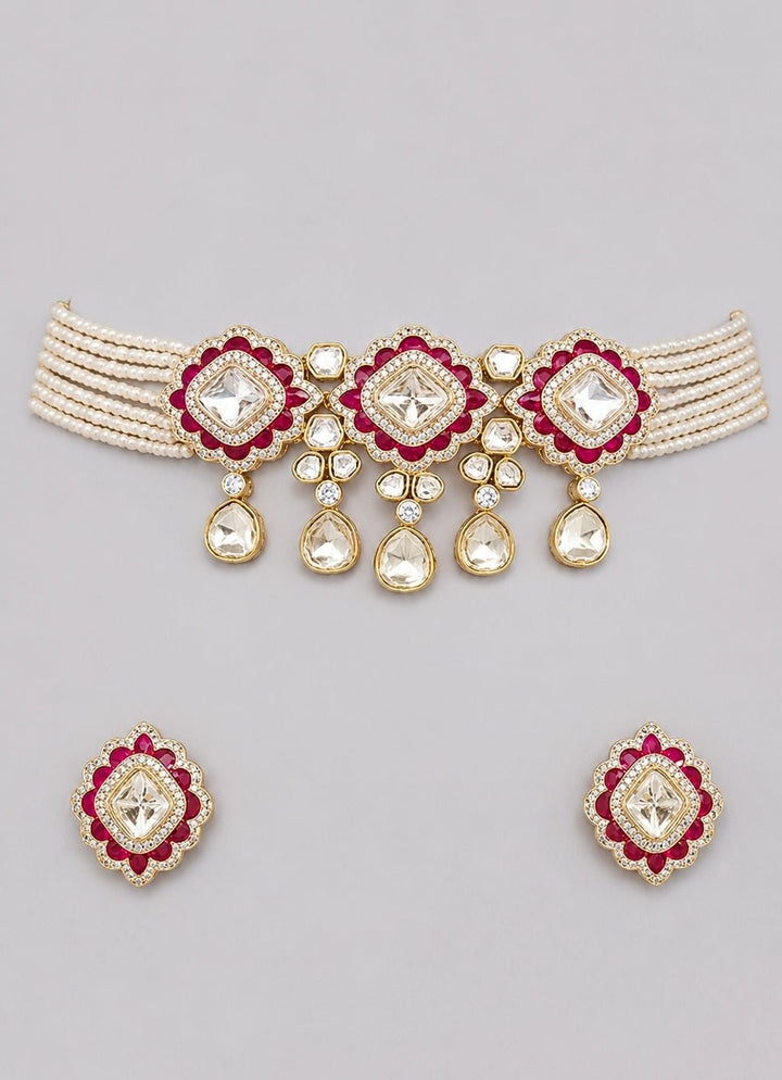 Zevar by Geeta Pearl And Red Meenakari Kundan Choker SetFabilicious Fashion