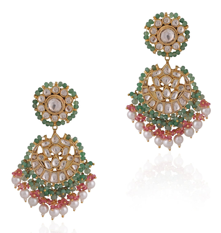 Pearl And Sea Green Stone Earrings Riana by Shikha Jindal - Fabilicious Fashion