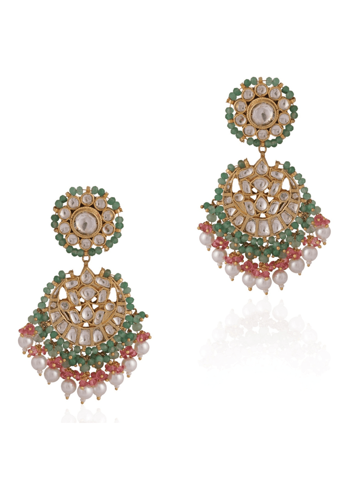Pearl And Sea Green Stone Earrings Riana by Shikha Jindal - Fabilicious Fashion