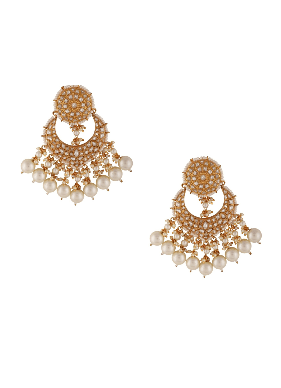 Pearl and White Jadtar Stone Earrings Riana by Shikha Jindal - Fabilicious Fashion