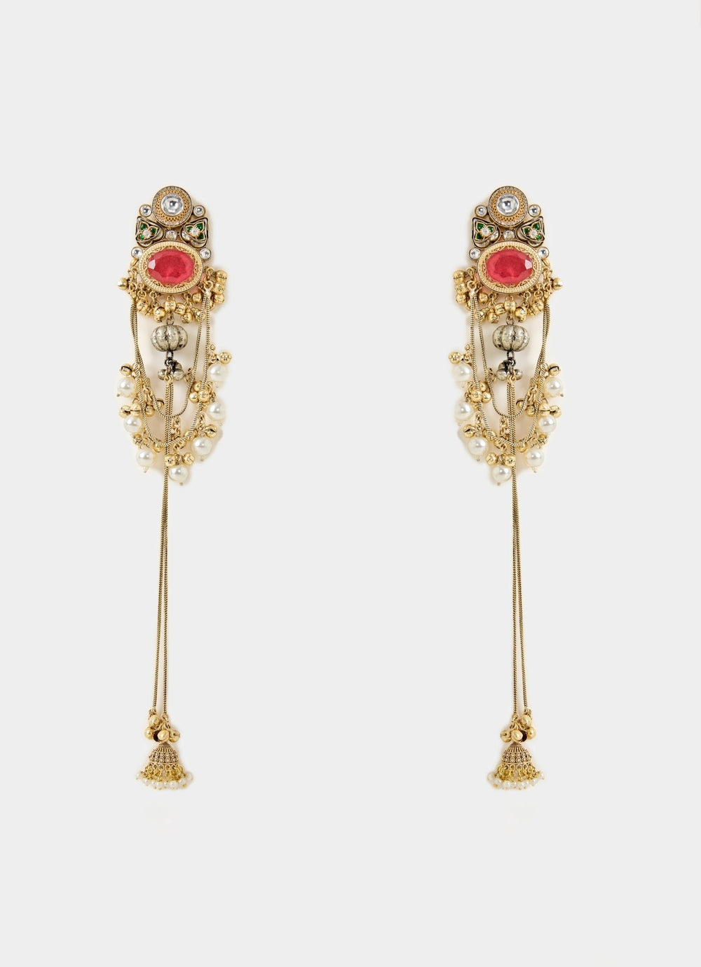 Pearl Drop Kundan Red Stone Statement Earrings Vivinia By Vidhi Mehra - Fabilicious Fashion
