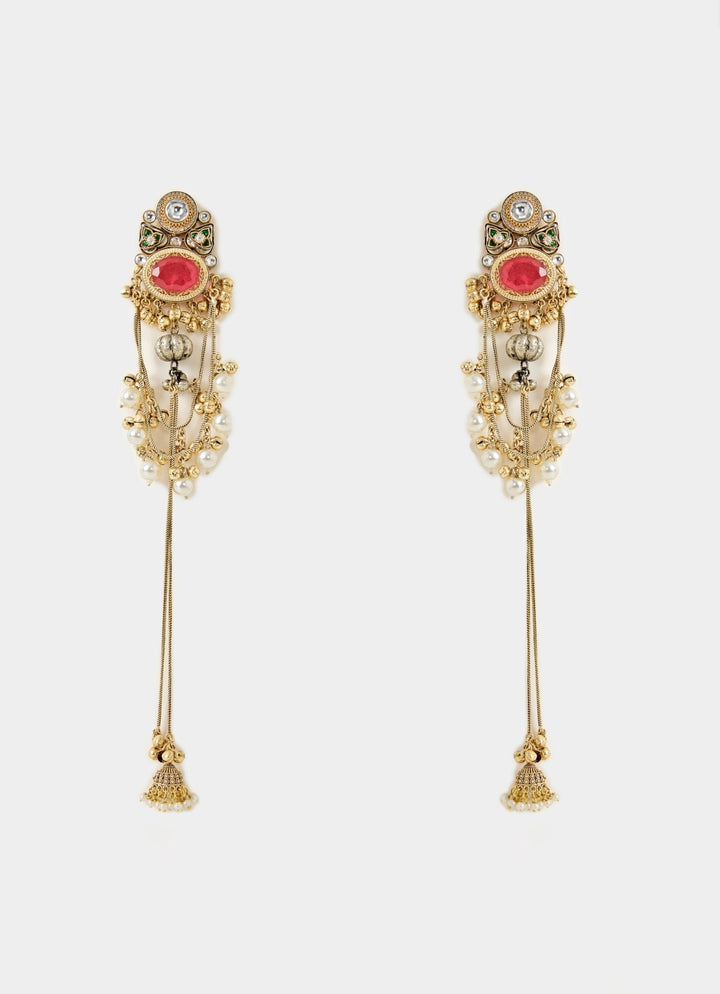 Pearl Drop Kundan Red Stone Statement Earrings Vivinia By Vidhi Mehra - Fabilicious Fashion