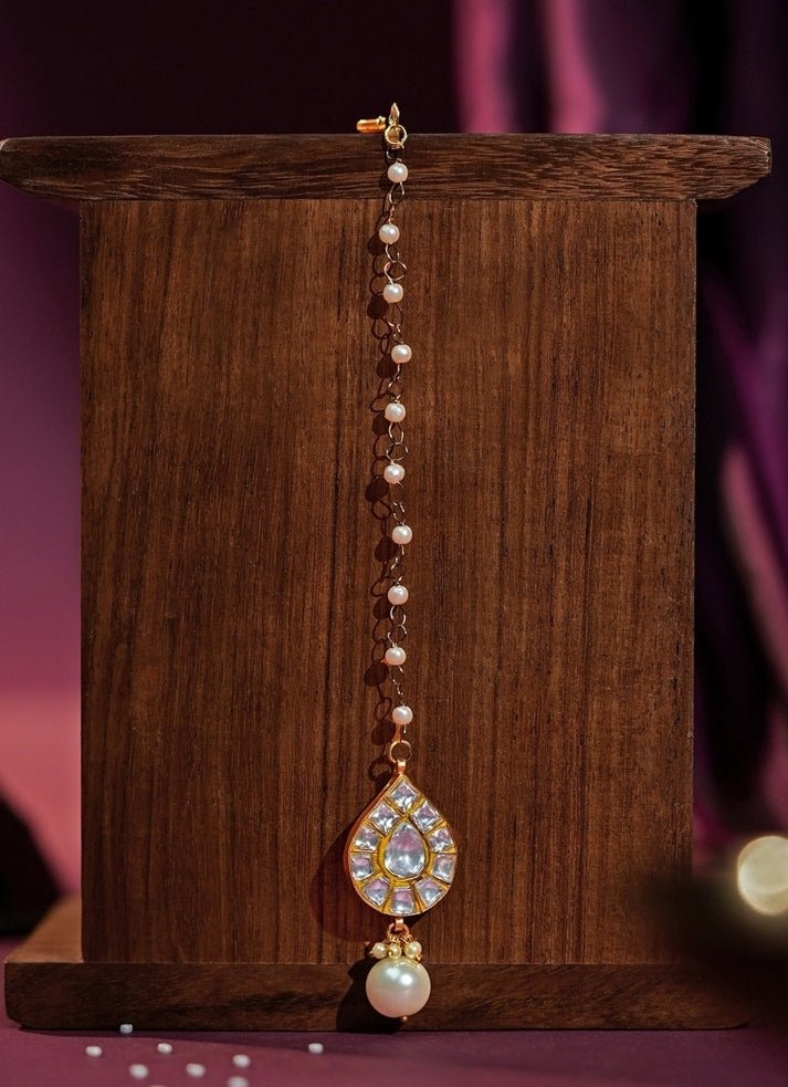 Pearl Drop Matte Gold Maangtikka Riana Jewellery - Fabilicious Fashion