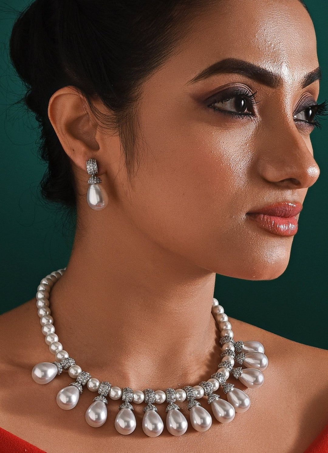 Pearl Drop Necklace Set Zaza By Somya - Fabilicious Fashion