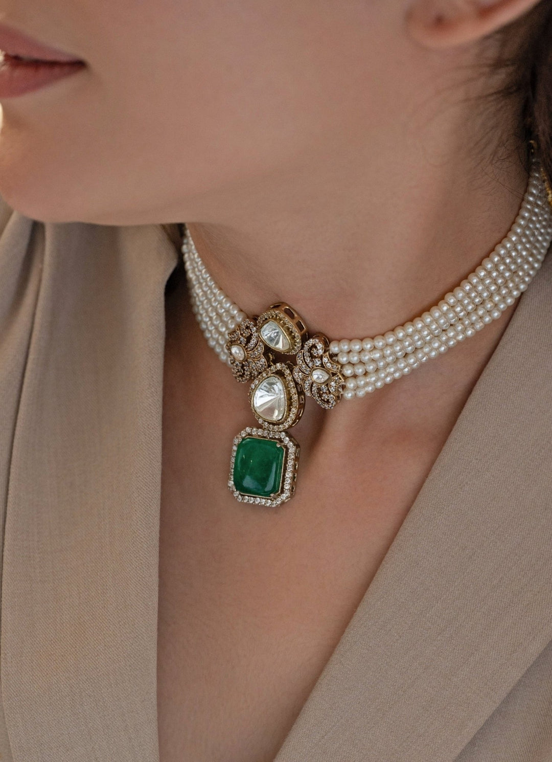 Do Taara Pearl Green Stone Choker NecklaceFabilicious Fashion