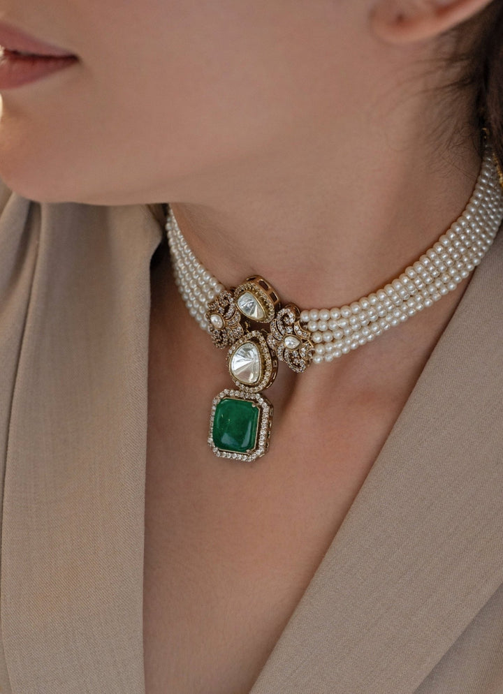 Do Taara Pearl Green Stone Choker NecklaceFabilicious Fashion