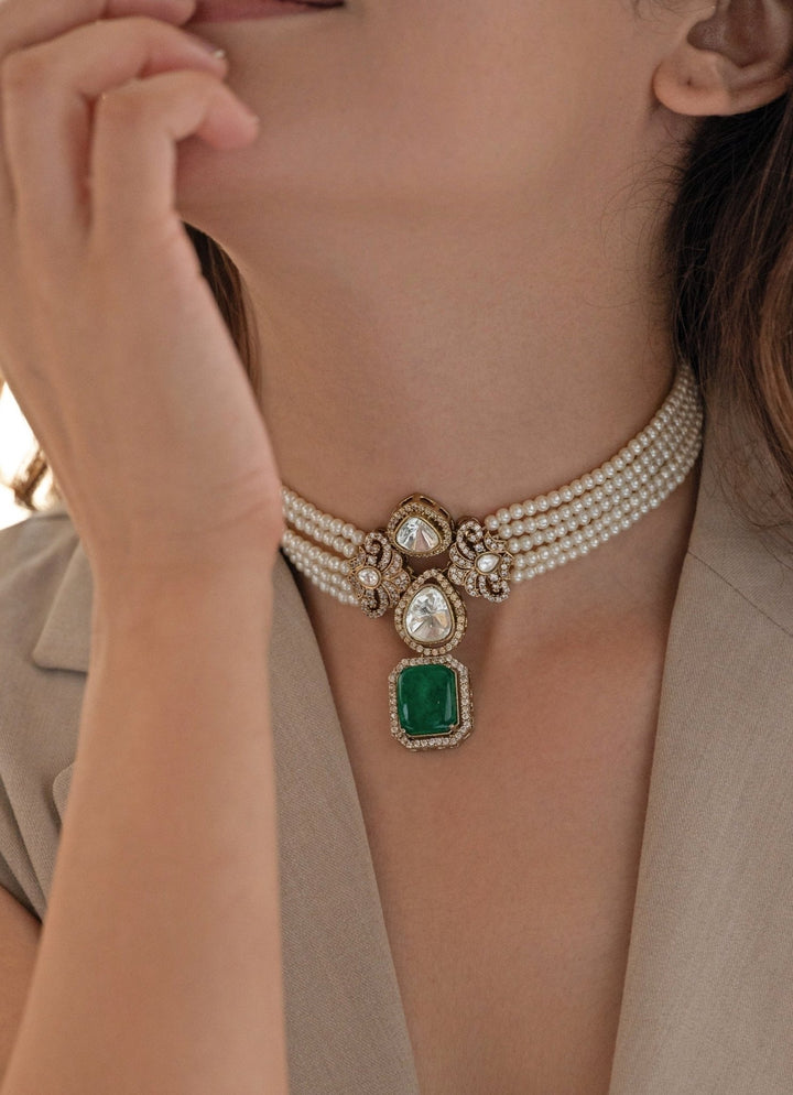 Do Taara Pearl Green Stone Choker NecklaceFabilicious Fashion