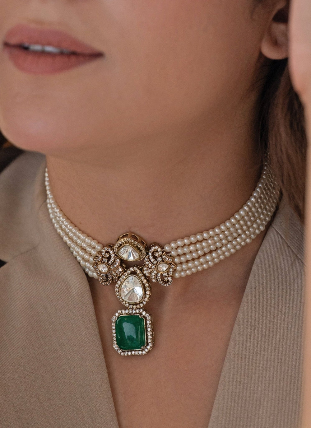 Do Taara Pearl Green Stone Choker NecklaceFabilicious Fashion