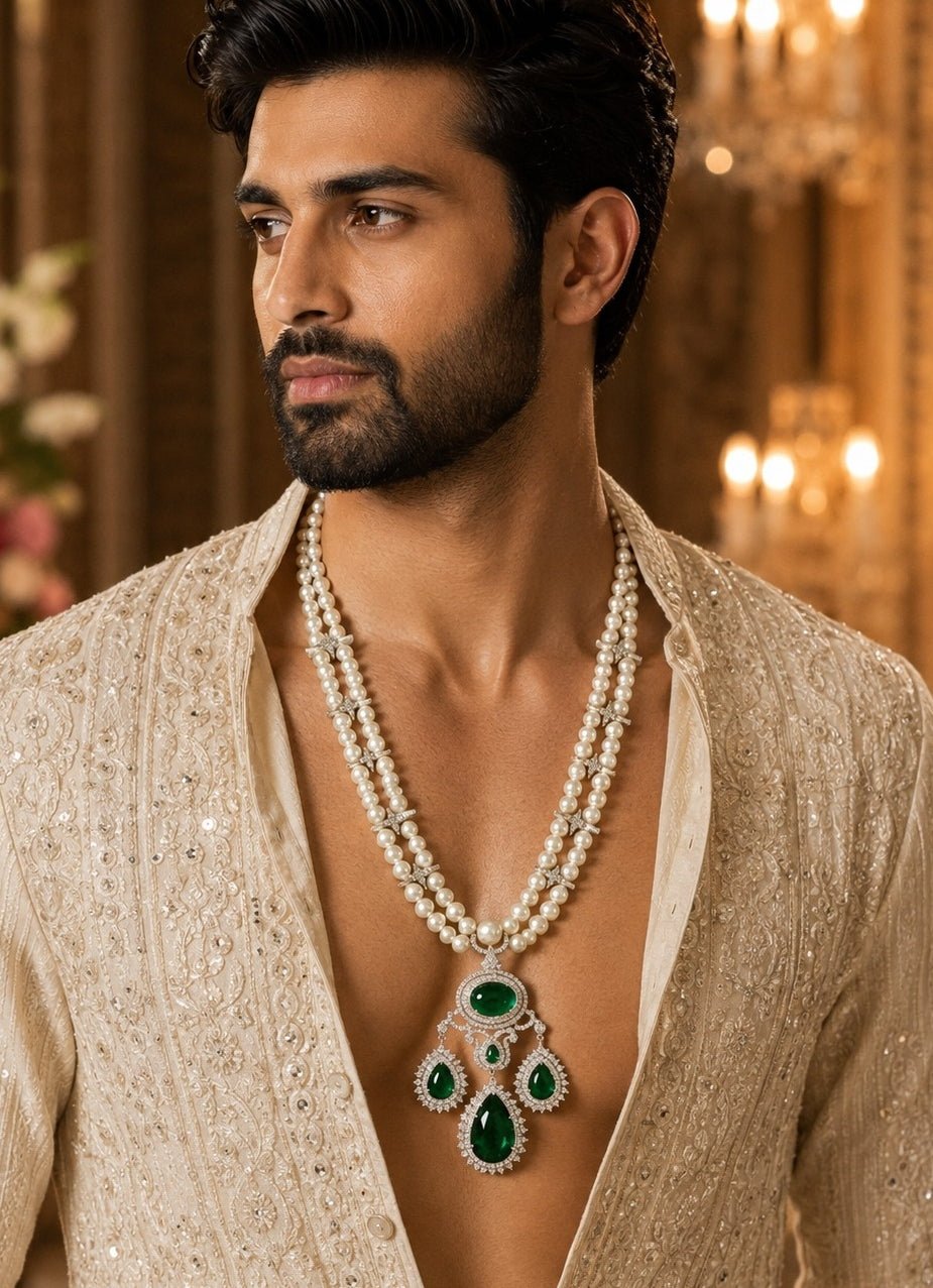 Vivinia By Vidhi Mehra Pearl Green Stone Pendant NecklaceFabilicious Fashion