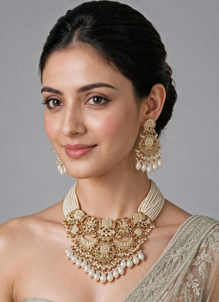 Vivinia By Vidhi Mehra Pearl Kundan Layered Necklace SetFabilicious Fashion