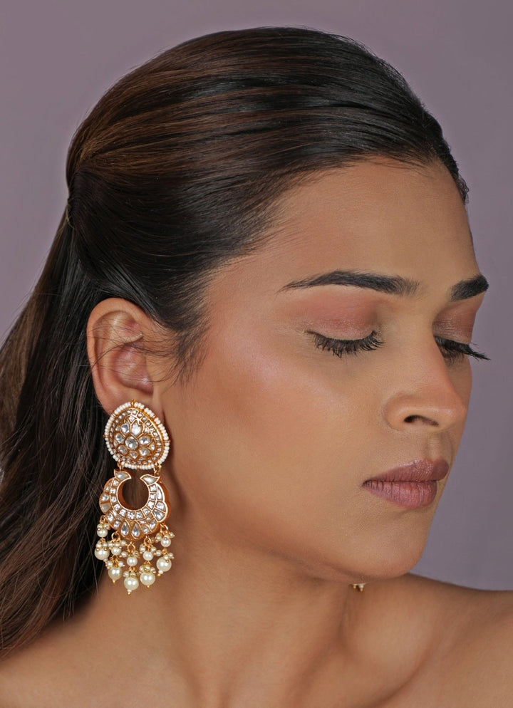 Riana Jewellery Pearl Matte Gold Chandbaali EarringsFabilicious Fashion