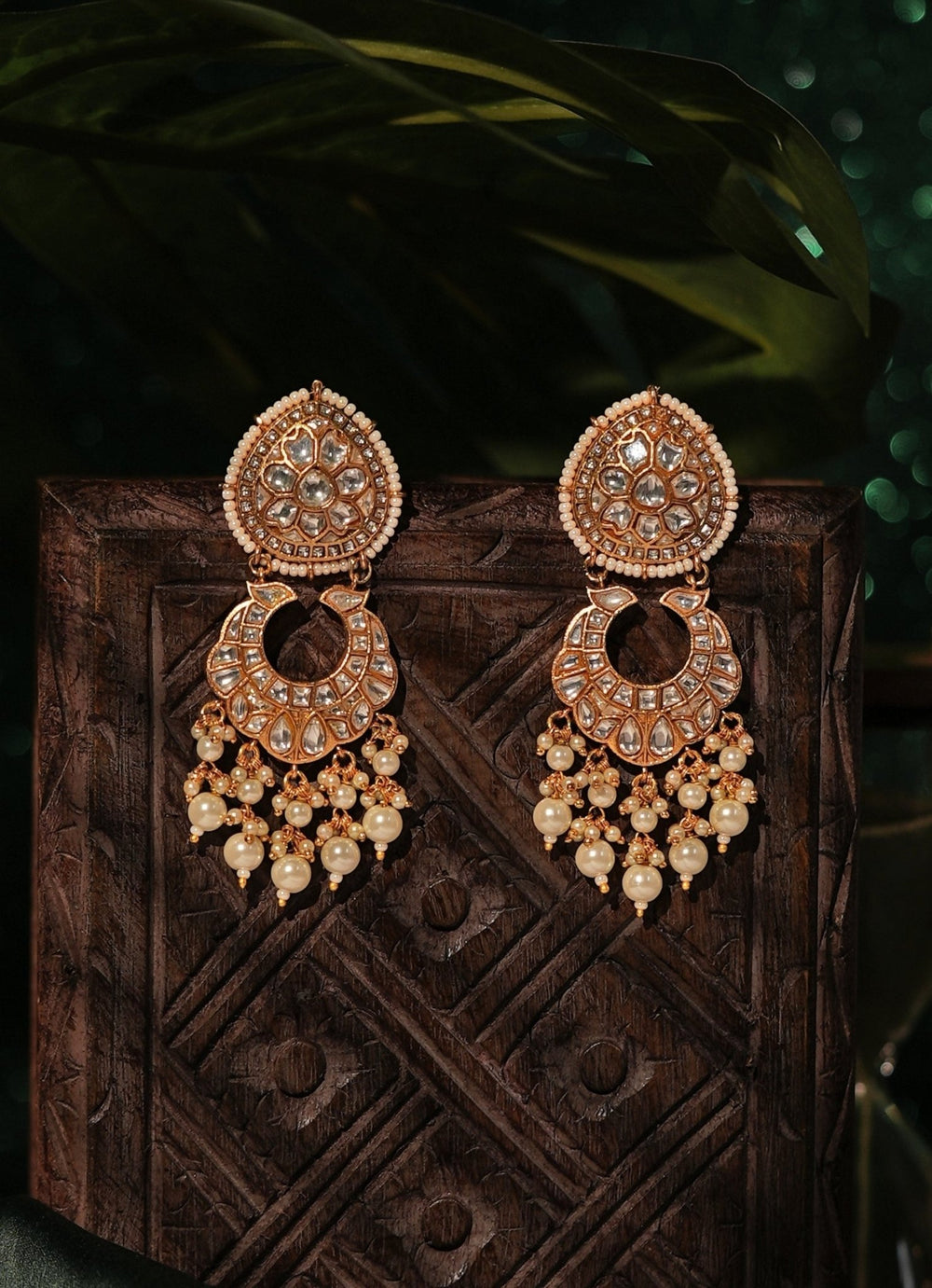 Riana Jewellery Pearl Matte Gold Chandbaali EarringsFabilicious Fashion
