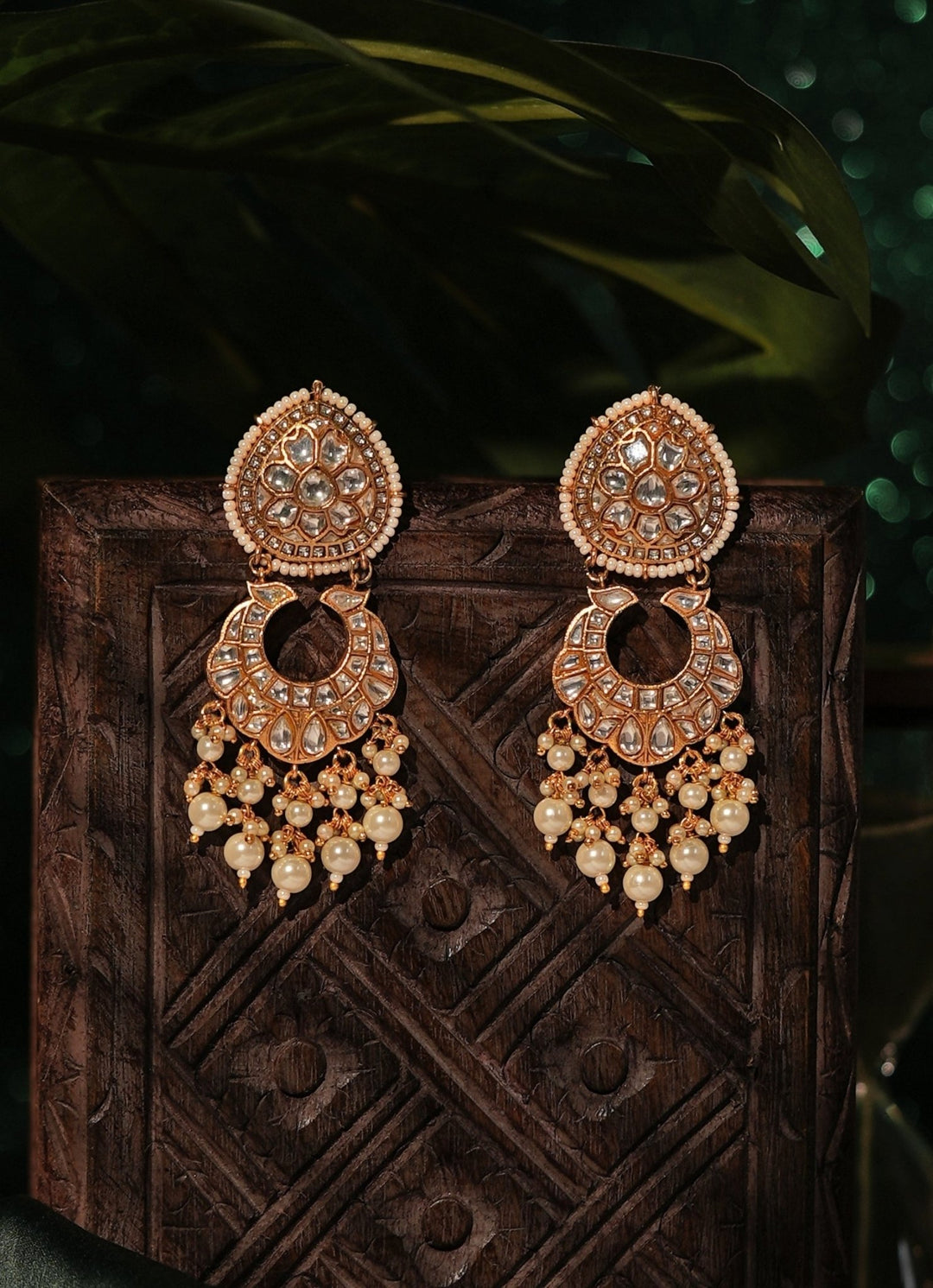 Riana Jewellery Pearl Matte Gold Chandbaali EarringsFabilicious Fashion