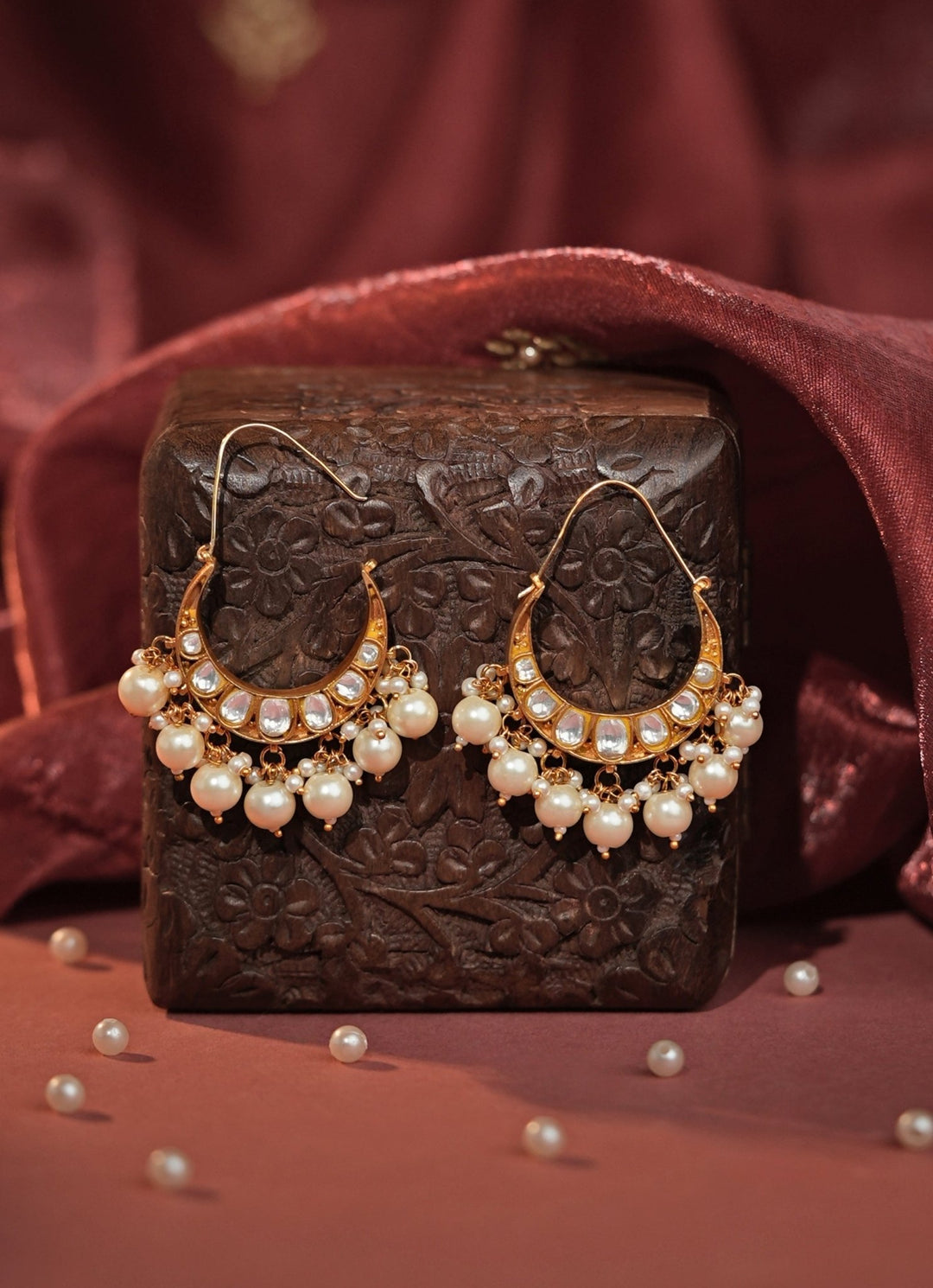 Pearl Matte Gold Chandbaali Earrings Riana Jewellery - Fabilicious Fashion