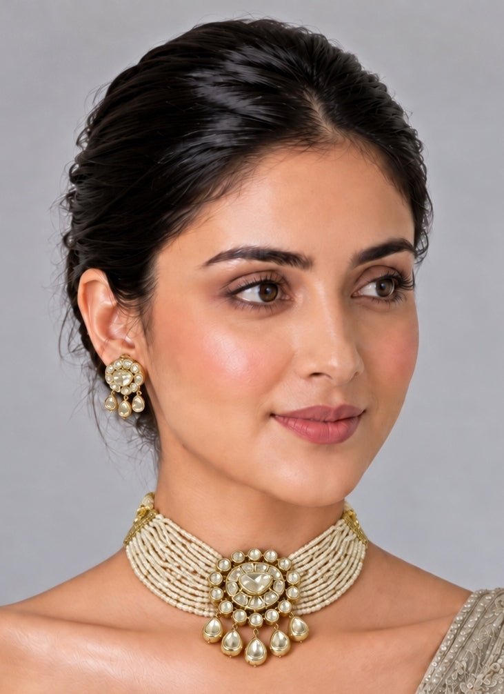 Vivinia By Vidhi Mehra Pearl Moissanite Polki Choker SetFabilicious Fashion