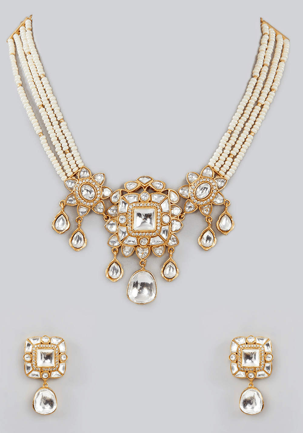 Pearl String Kundan Necklace Set Zevar by Geeta - Fabilicious Fashion