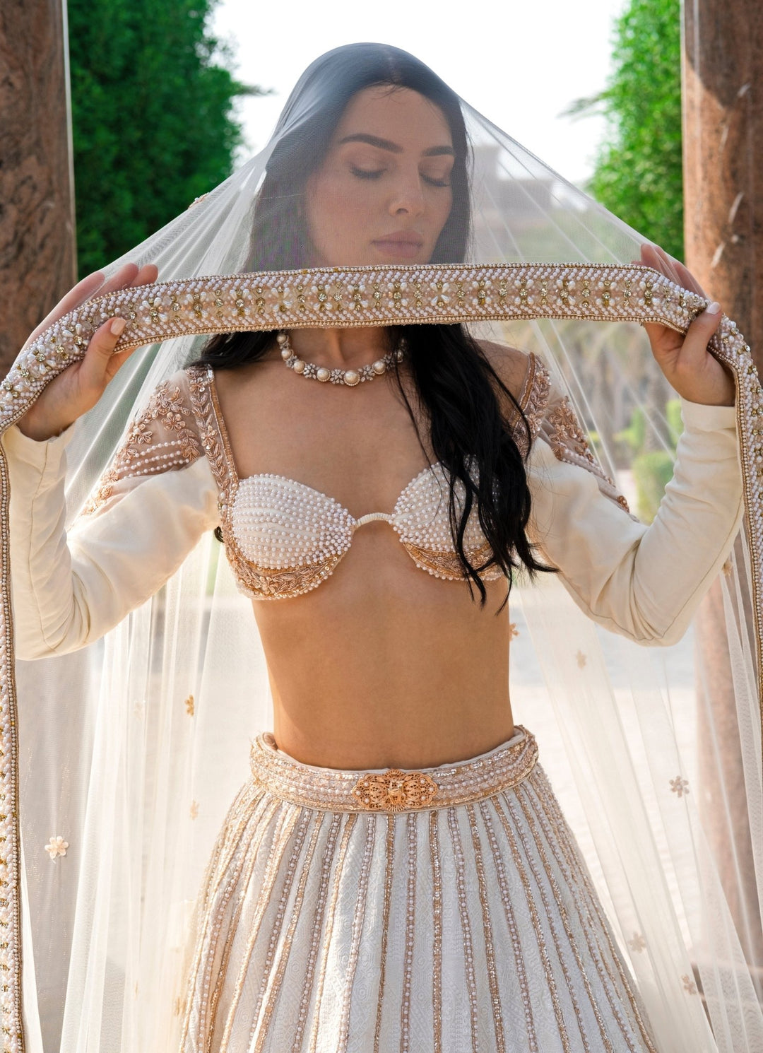 Pearl White Embroidered Bridal Satin Lehenga Set Jigar and Nikita - Fabilicious Fashion