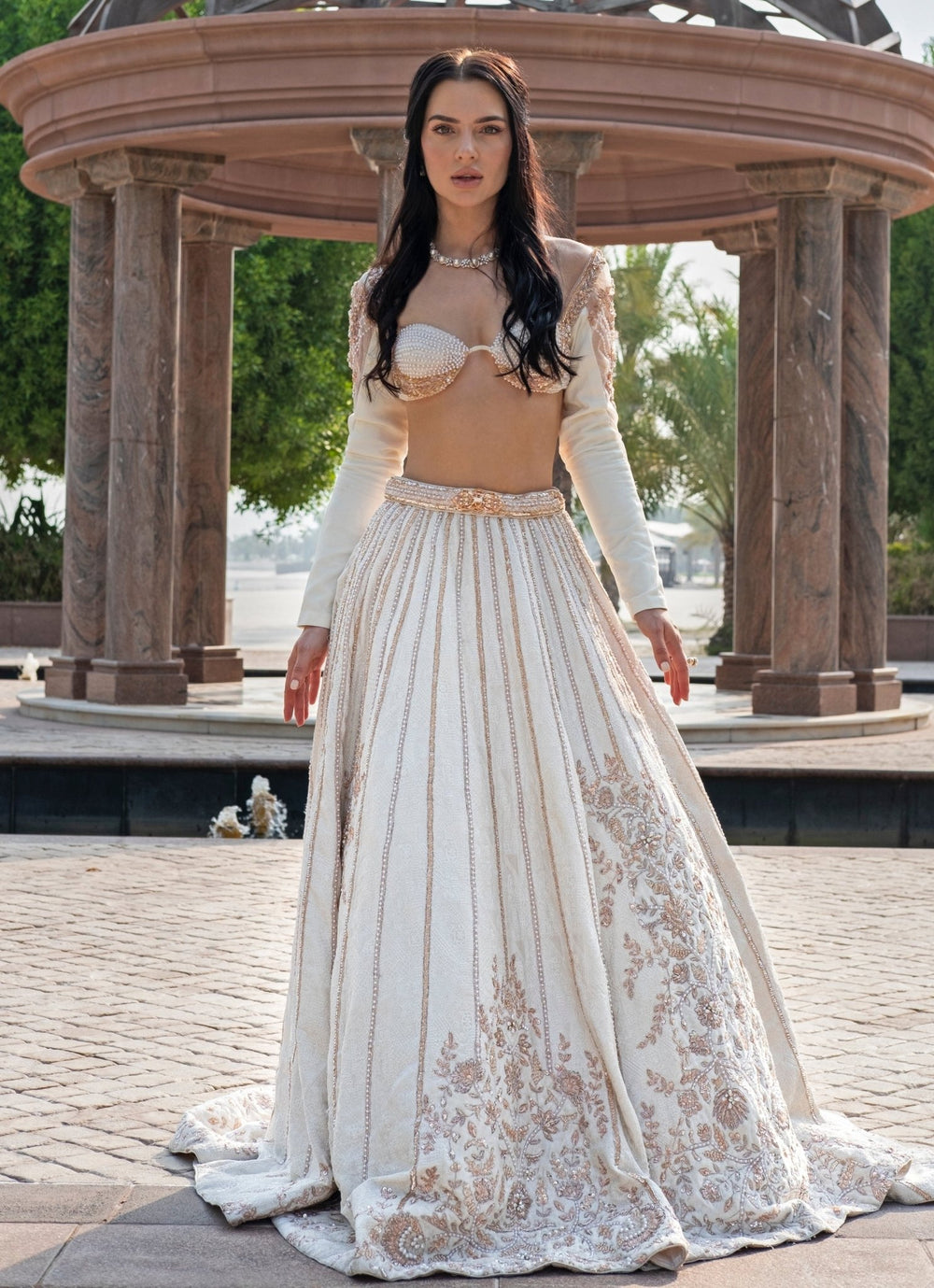 Pearl White Embroidered Bridal Satin Lehenga Set Jigar and Nikita - Fabilicious Fashion