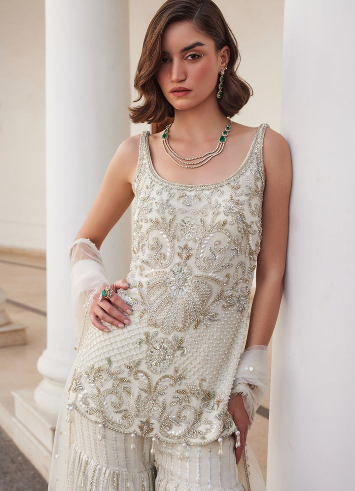 Pearl White Embroidered Georgette Kurta Sharara Set Sanya Gulati - Fabilicious Fashion