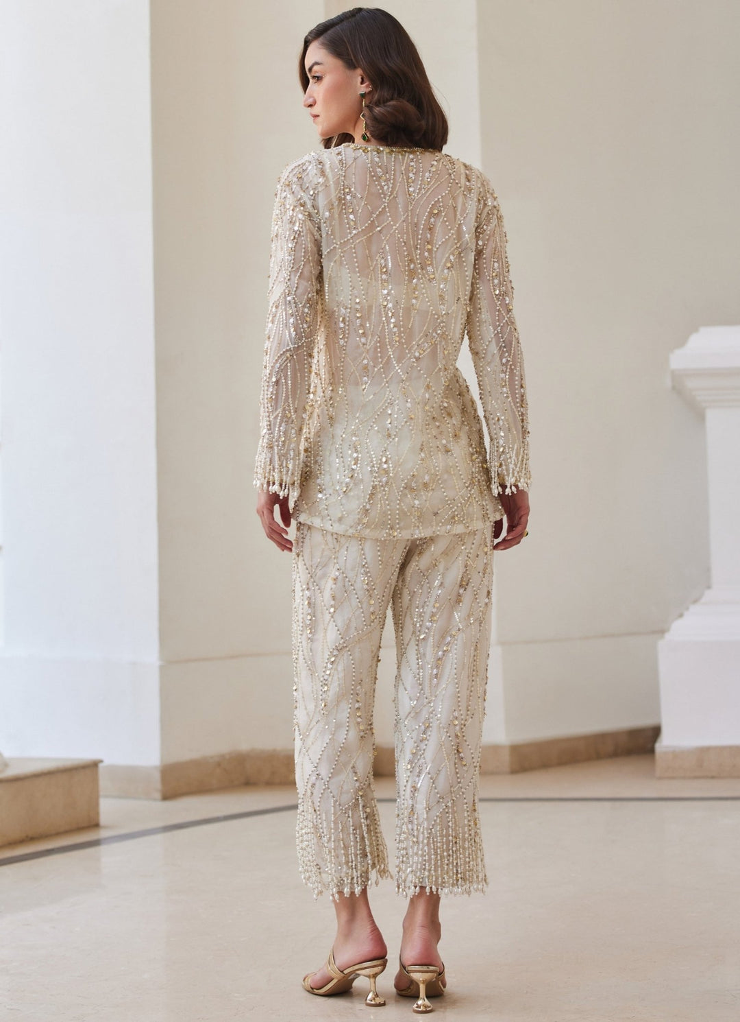 Pearl White Embroidered Pure Silk Organza Coord Set Sanya Gulati - Fabilicious Fashion