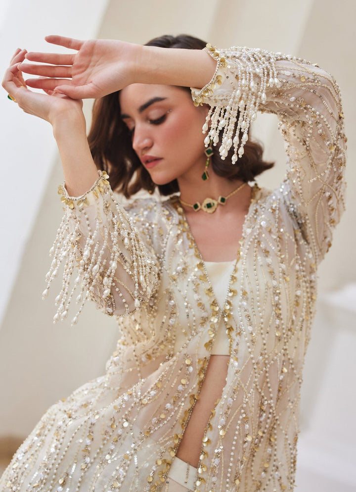 Pearl White Embroidered Pure Silk Organza Coord Set Sanya Gulati - Fabilicious Fashion